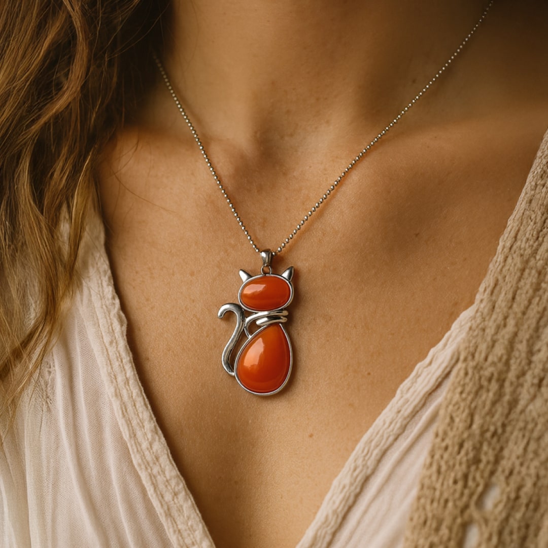 Elegante Katten Ketting met Natuursteen – Een Symbool van Rust