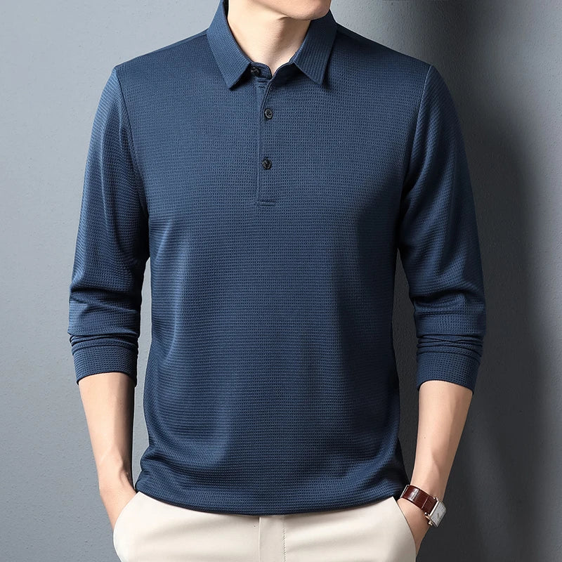 Men's Business Casual Polo Long Sleeve T-shirt Summer Comfortable Top