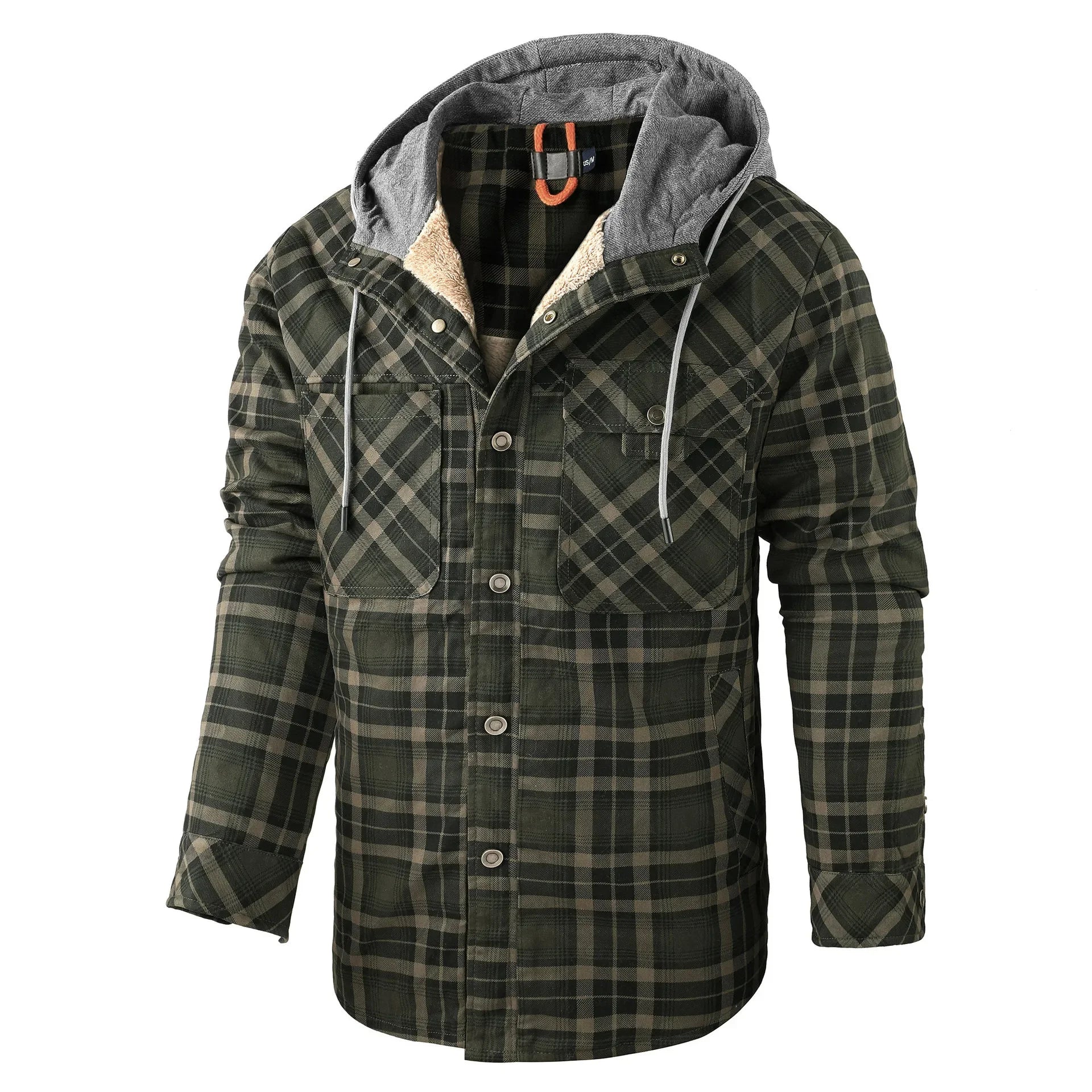 Thickened Fleece Long Sleeve Plaid Hooded Shirt for Men Winter Casual Cotton Jacket Large Size Cross-Border Men's Clothing