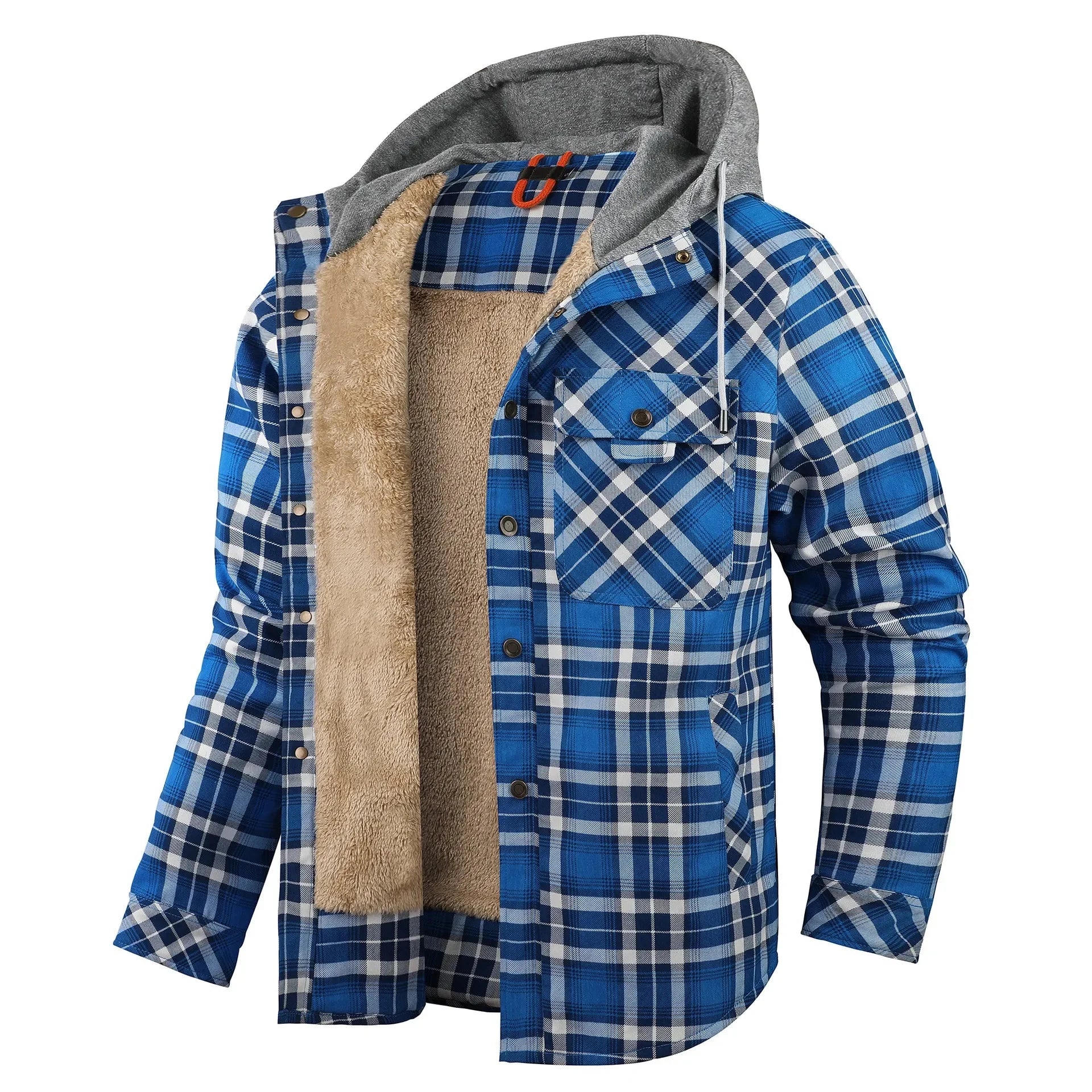 Thickened Fleece Long Sleeve Plaid Hooded Shirt for Men Winter Casual Cotton Jacket Large Size Cross-Border Men's Clothing