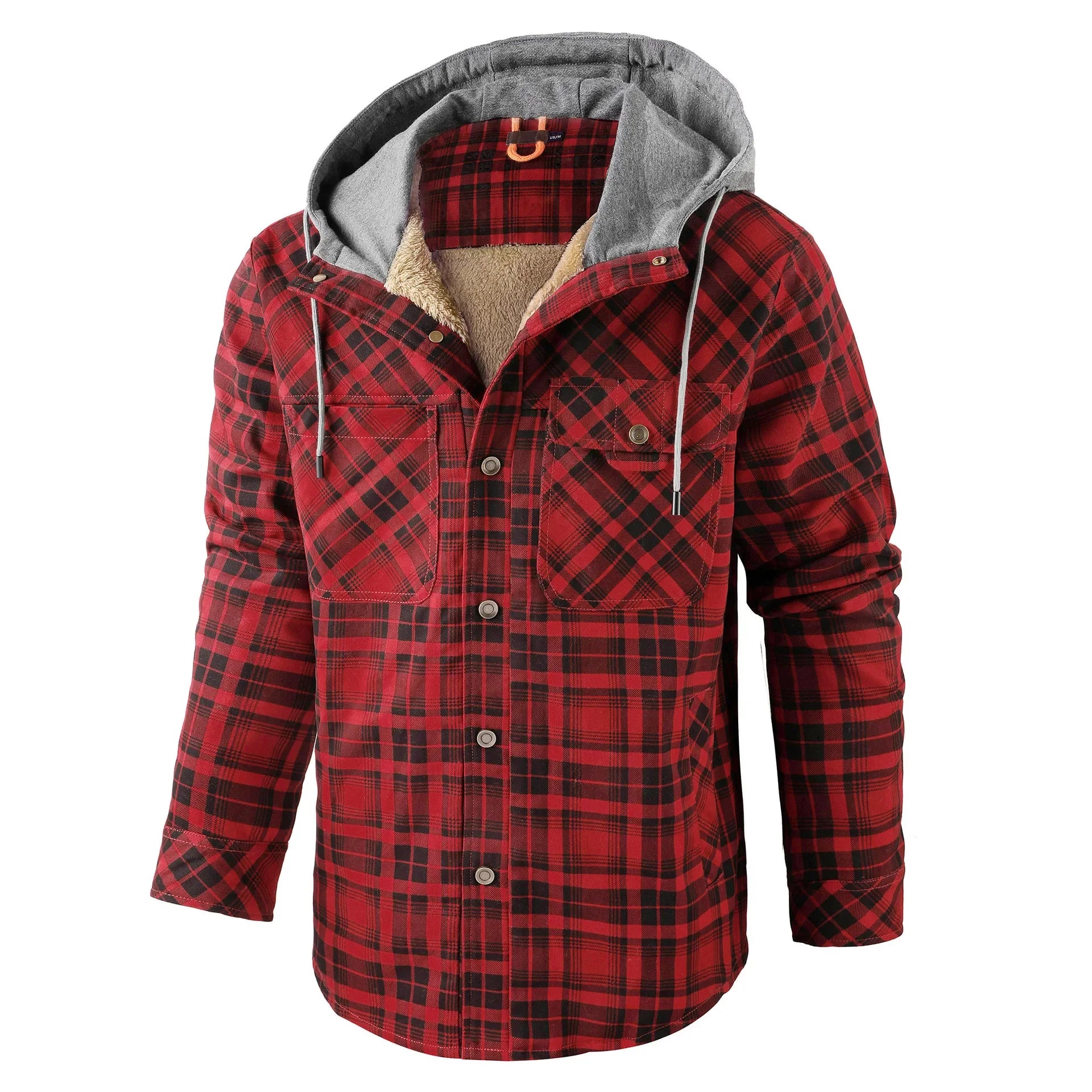 Thickened Fleece Long Sleeve Plaid Hooded Shirt for Men Winter Casual Cotton Jacket Large Size Cross-Border Men's Clothing