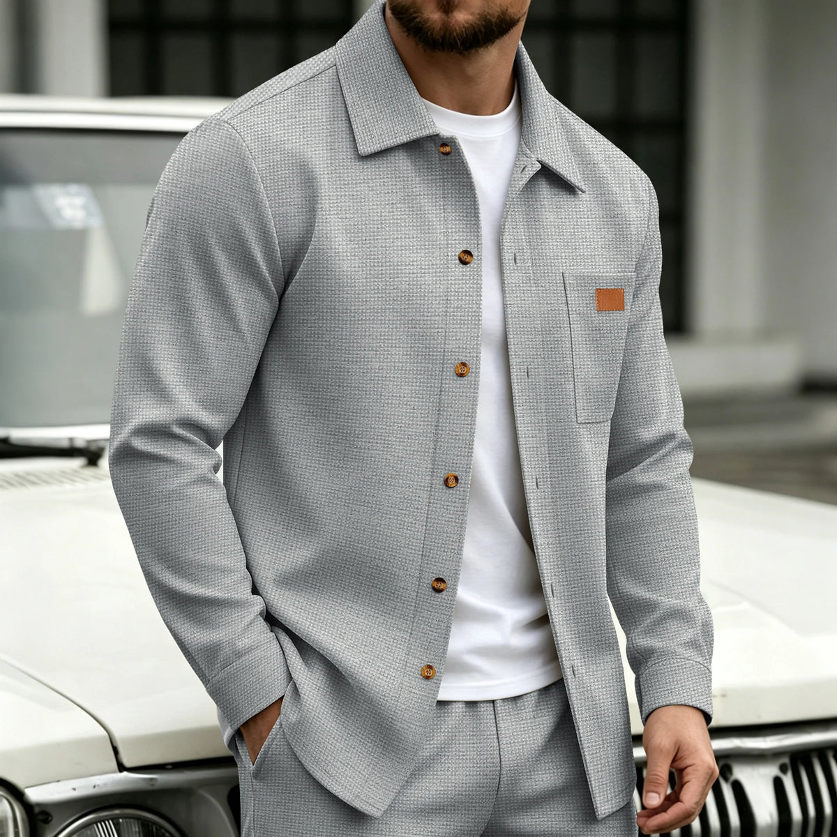 Beeckhoven™ | Casual Wafelgebreid Shirt Met Knopen