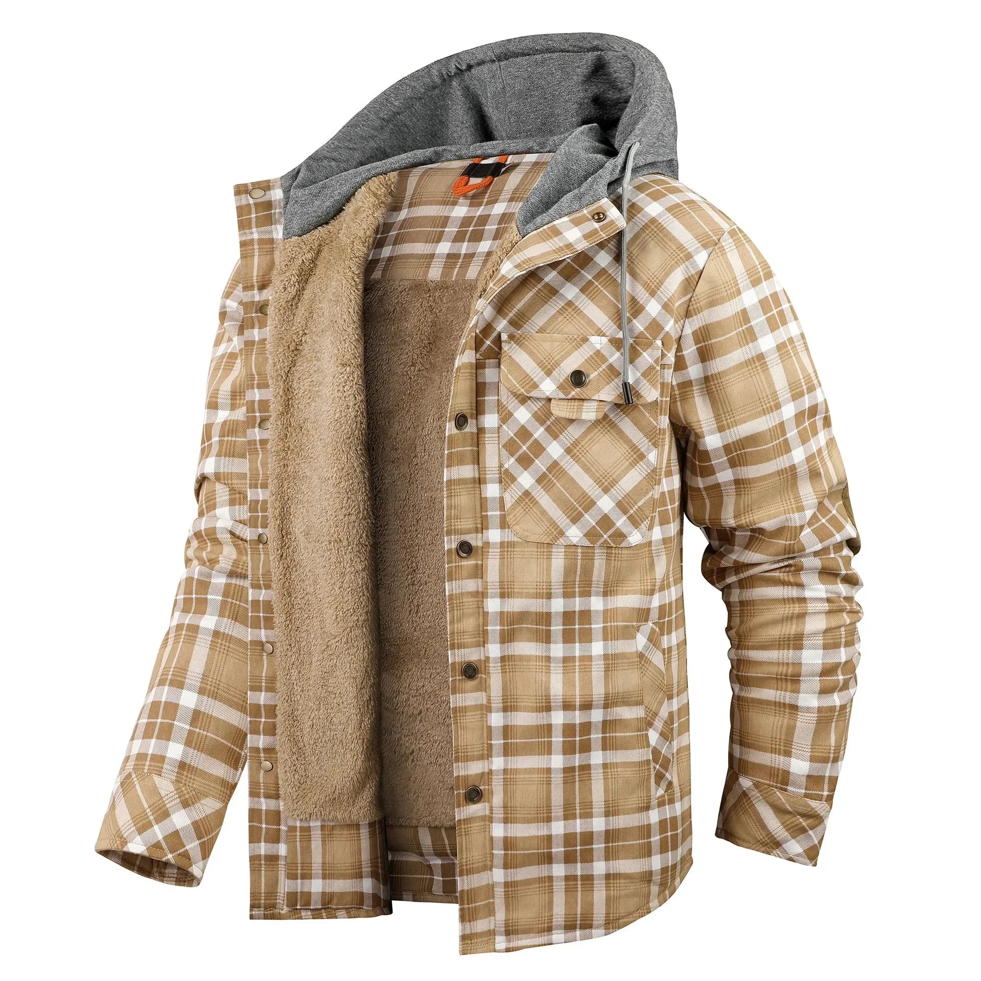 Thickened Fleece Long Sleeve Plaid Hooded Shirt for Men Winter Casual Cotton Jacket Large Size Cross-Border Men's Clothing