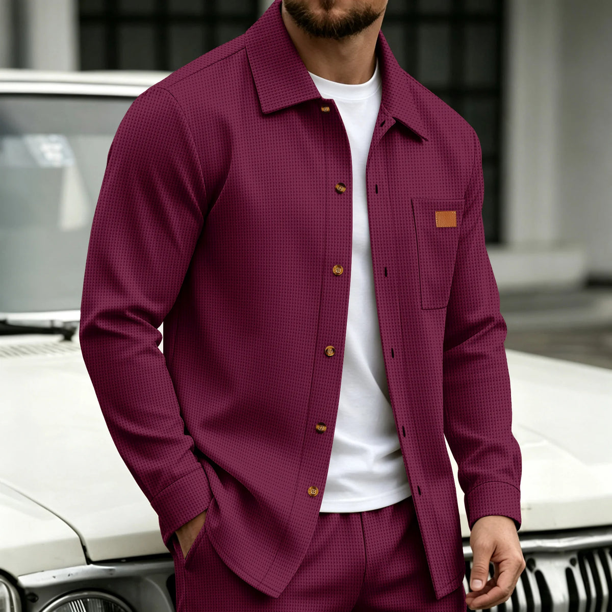 Beeckhoven™ | Casual Wafelgebreid Shirt Met Knopen
