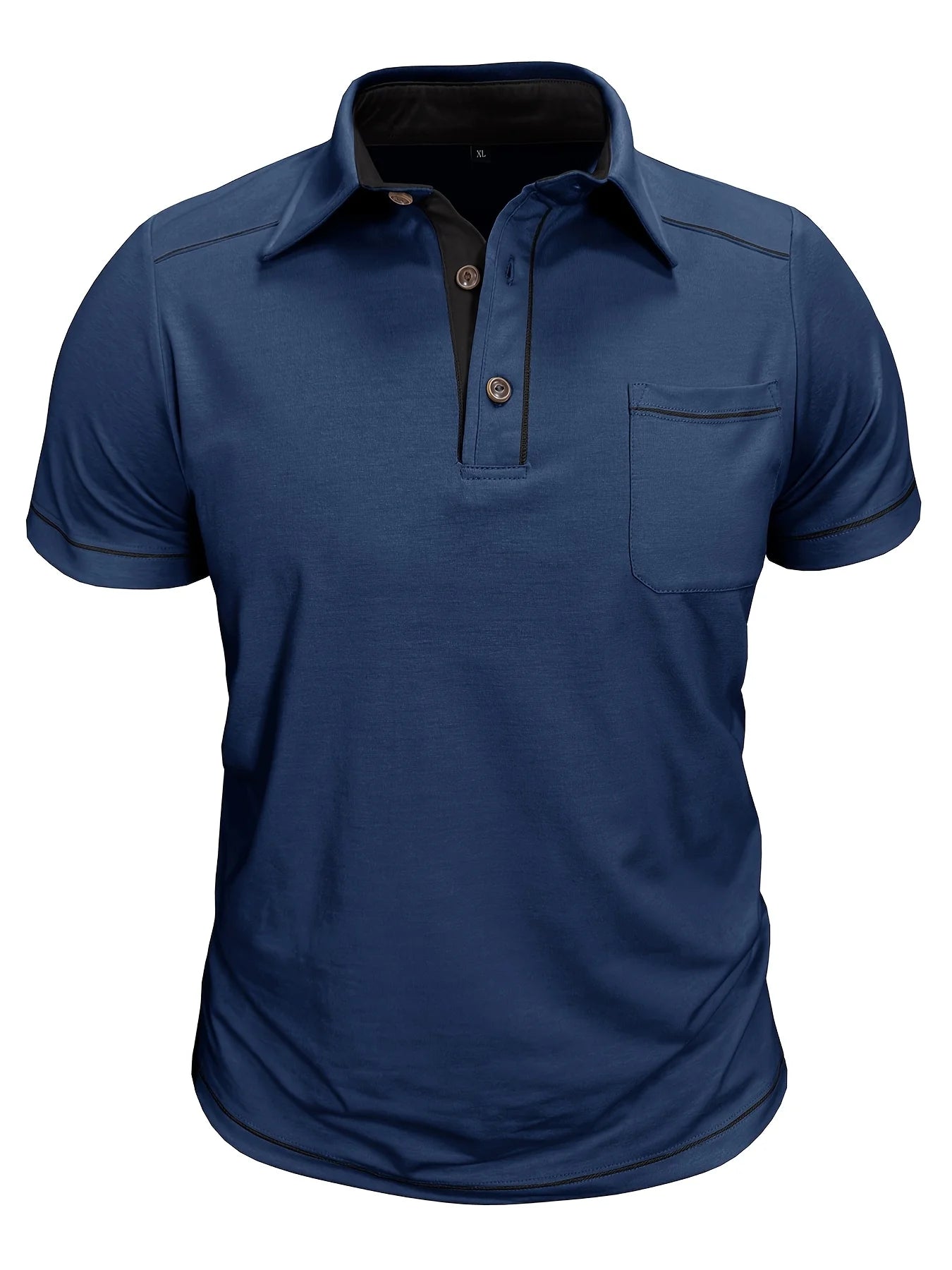 Summer Plus Size Men's Short-Sleeve Polo Shirt Casual Solid Color Collared Pullover Henley Shirt with Pockets