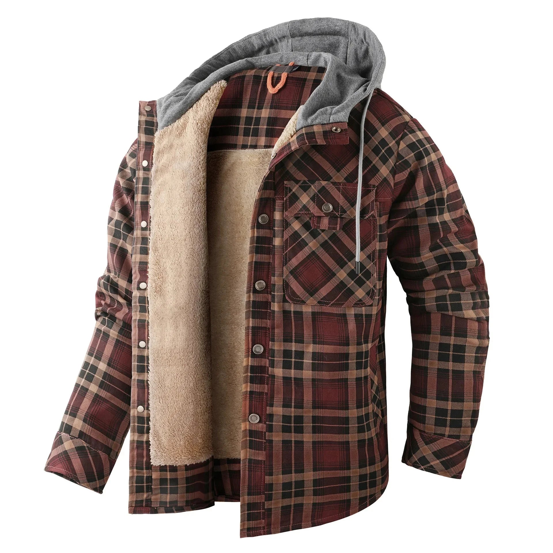 Thickened Fleece Long Sleeve Plaid Hooded Shirt for Men Winter Casual Cotton Jacket Large Size Cross-Border Men's Clothing