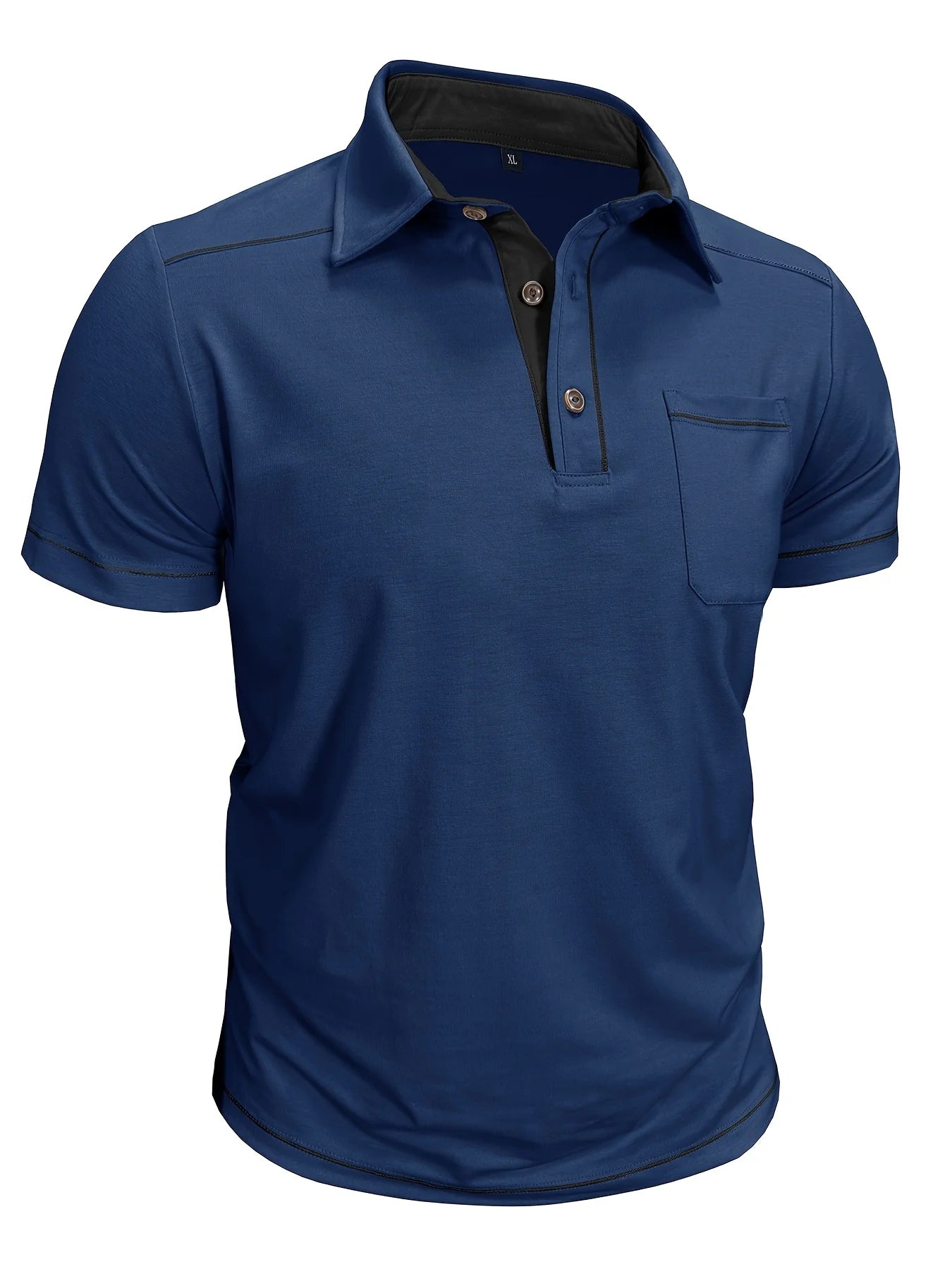 Summer Plus Size Men's Short-Sleeve Polo Shirt Casual Solid Color Collared Pullover Henley Shirt with Pockets