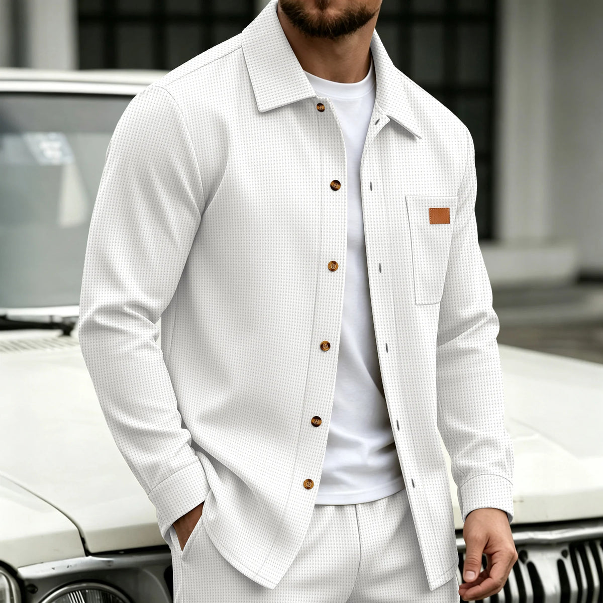 Beeckhoven™ | Casual Wafelgebreid Shirt Met Knopen