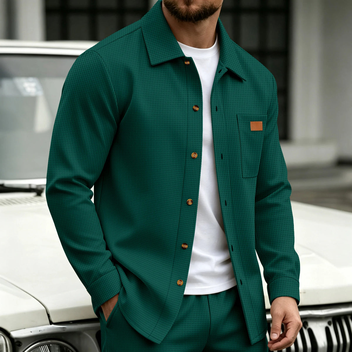 Beeckhoven™ | Casual Wafelgebreid Shirt Met Knopen