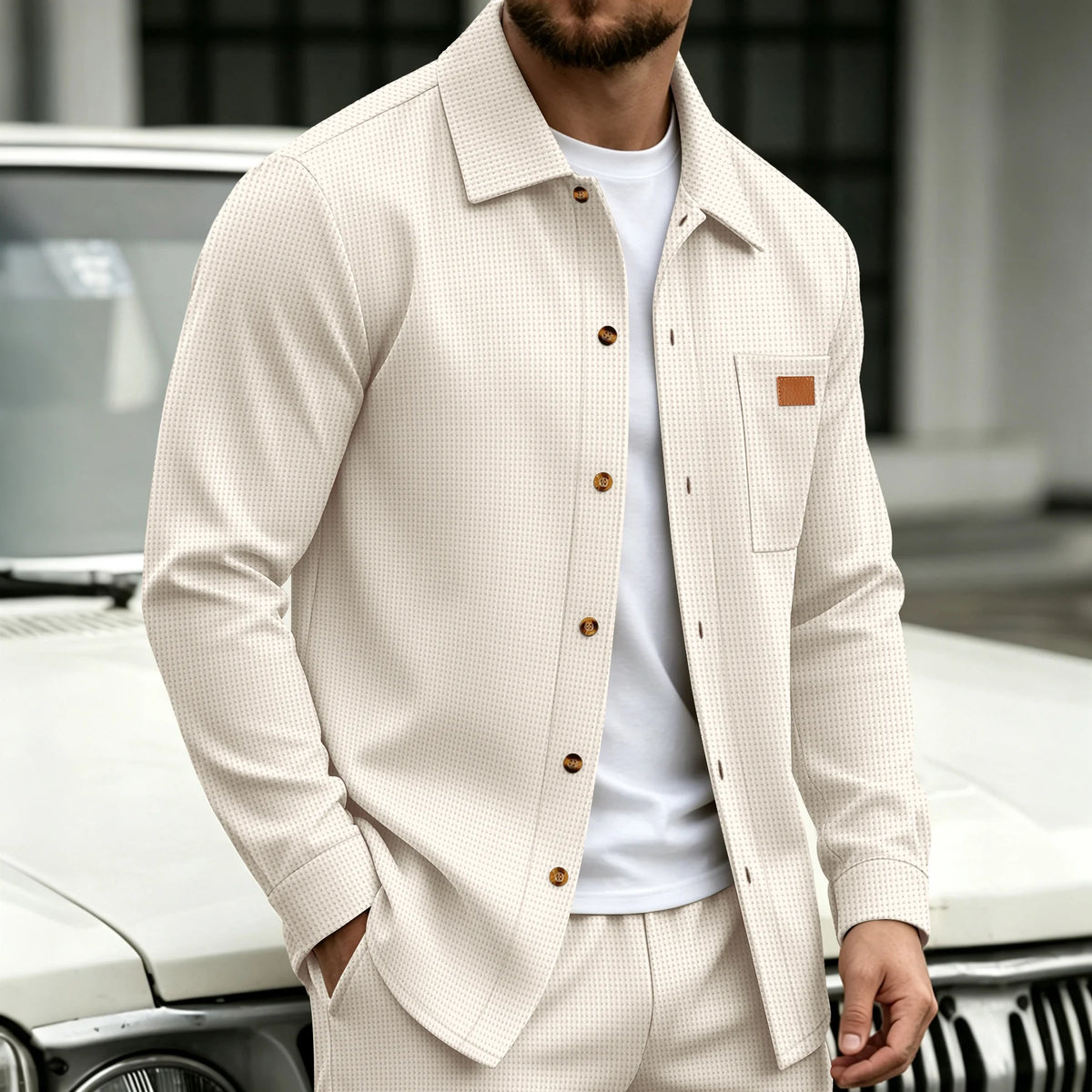 Beeckhoven™ | Casual Wafelgebreid Shirt Met Knopen