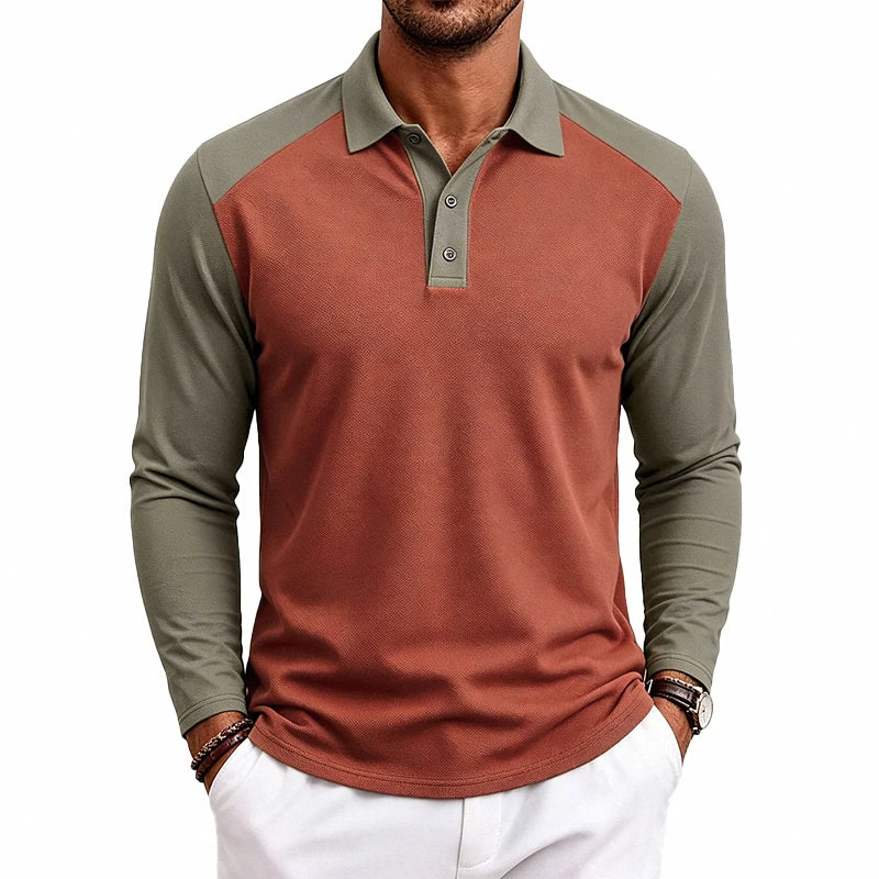 Beeckhoven™ | Heren Poloshirt met Kleurblok Design en Lange Mouwen