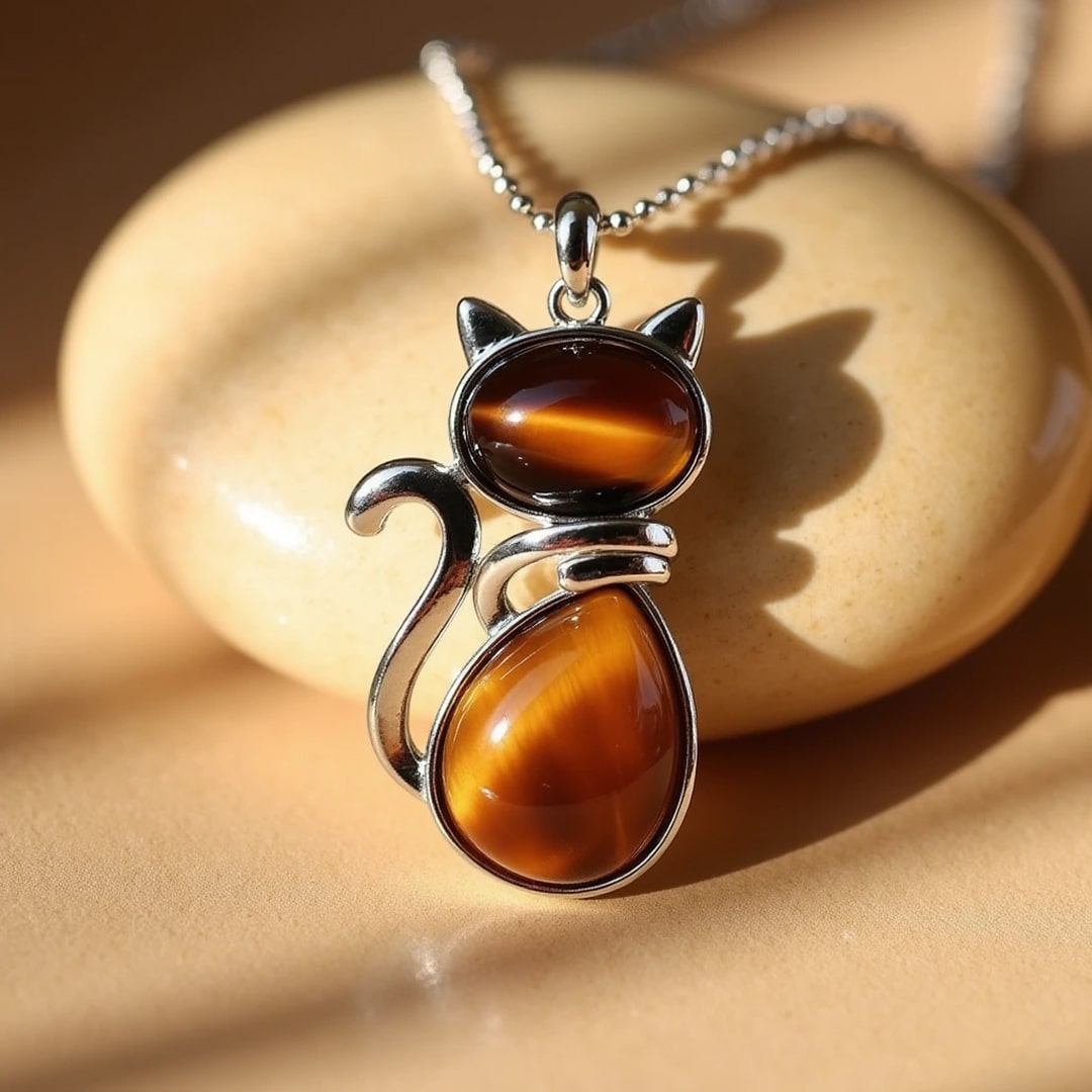Elegante Katten Ketting met Natuursteen – Een Symbool van Rust