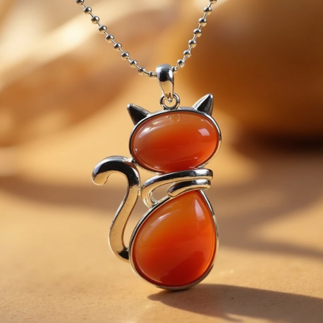 Elegante Katten Ketting met Natuursteen – Een Symbool van Rust