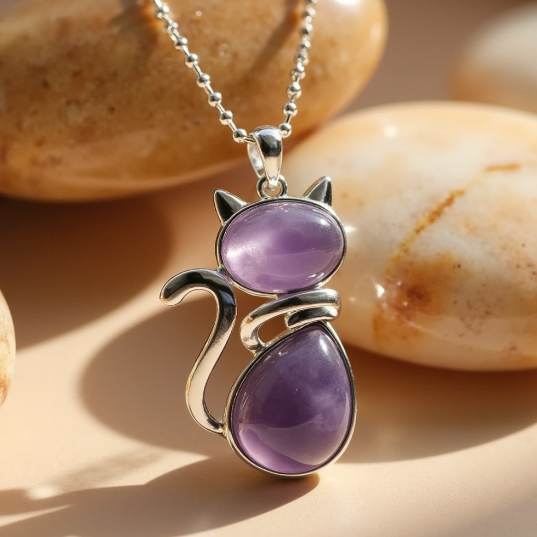 Elegante Katten Ketting met Natuursteen – Een Symbool van Rust