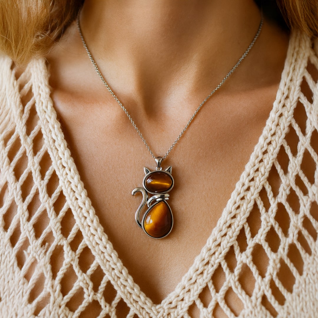 Elegante Katten Ketting met Natuursteen – Een Symbool van Rust