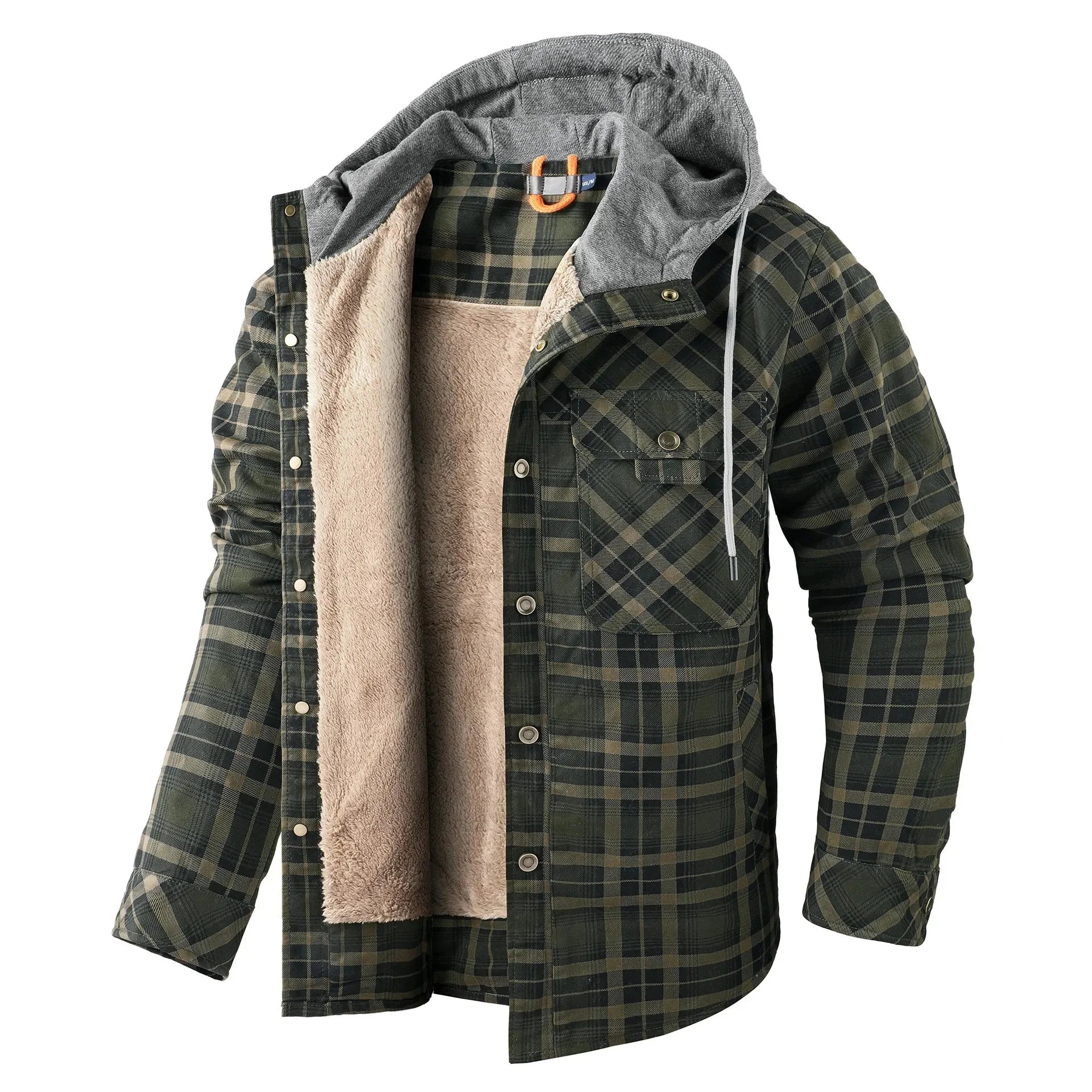 Thickened Fleece Long Sleeve Plaid Hooded Shirt for Men Winter Casual Cotton Jacket Large Size Cross-Border Men's Clothing