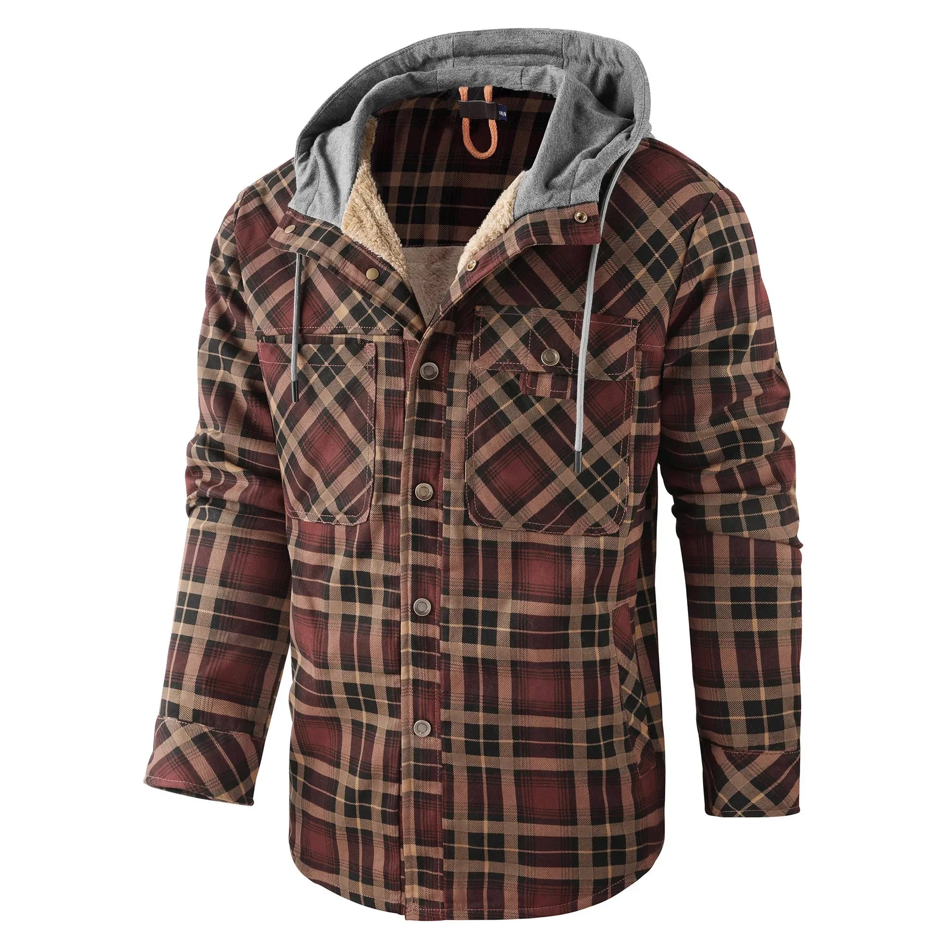 Thickened Fleece Long Sleeve Plaid Hooded Shirt for Men Winter Casual Cotton Jacket Large Size Cross-Border Men's Clothing