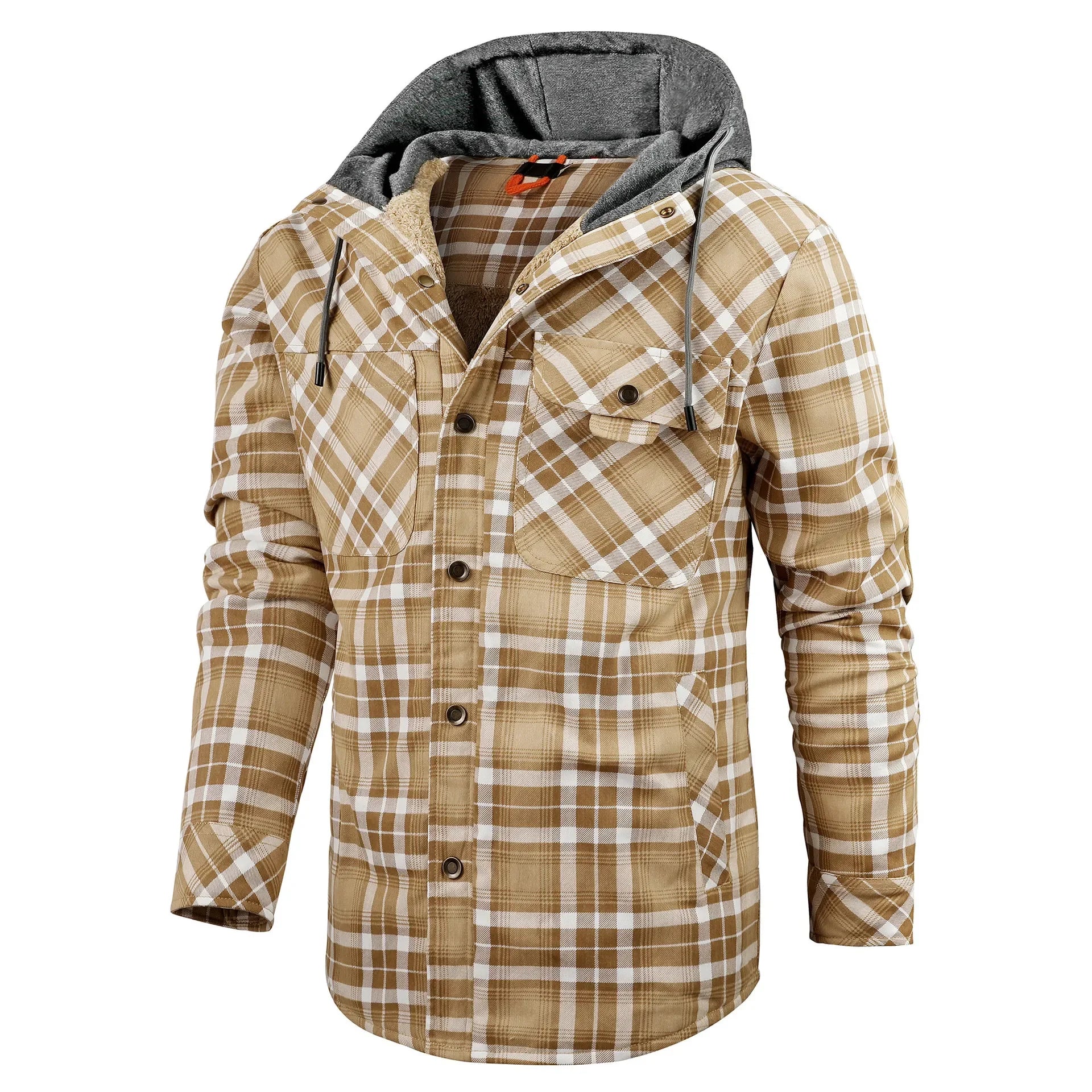 Thickened Fleece Long Sleeve Plaid Hooded Shirt for Men Winter Casual Cotton Jacket Large Size Cross-Border Men's Clothing