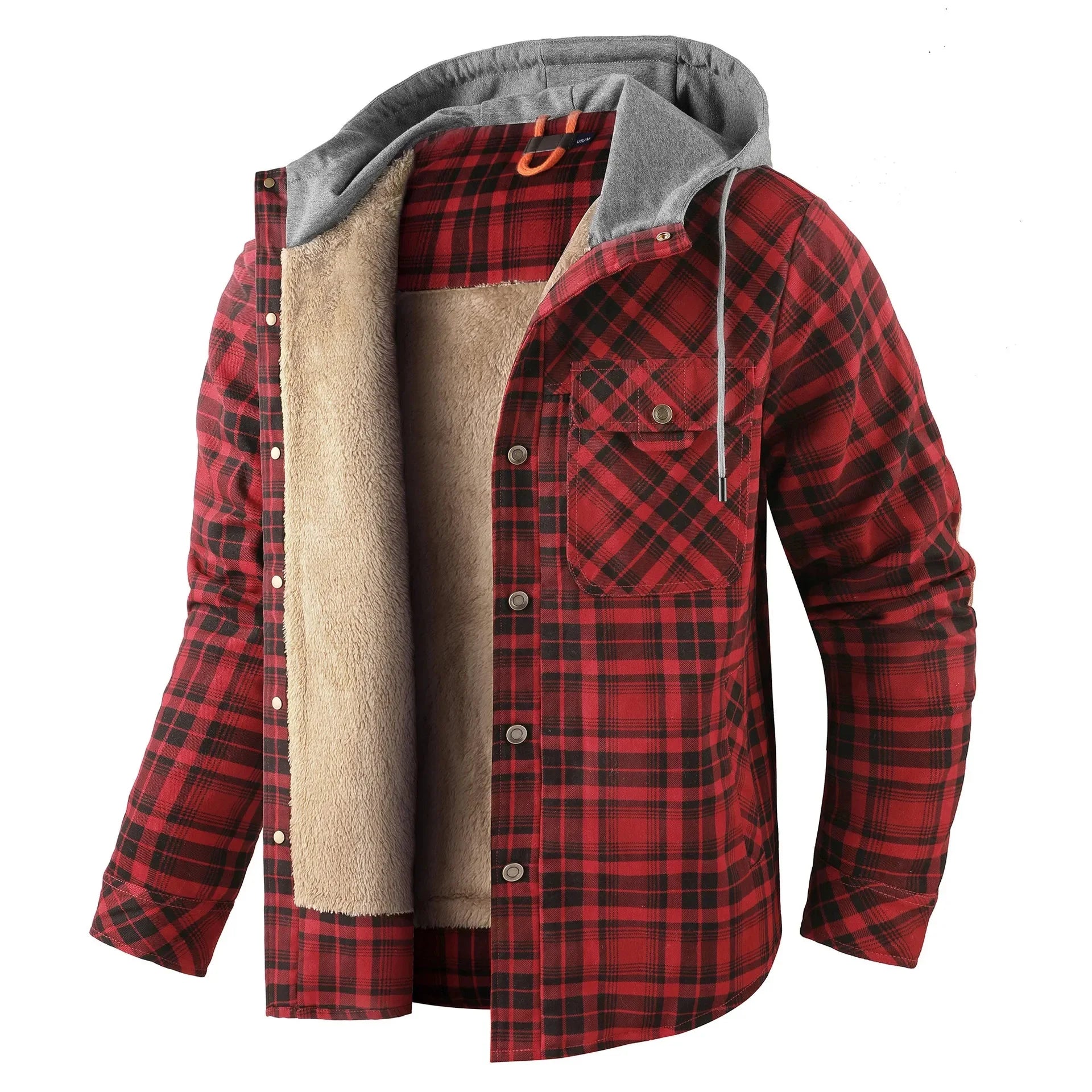 Thickened Fleece Long Sleeve Plaid Hooded Shirt for Men Winter Casual Cotton Jacket Large Size Cross-Border Men's Clothing