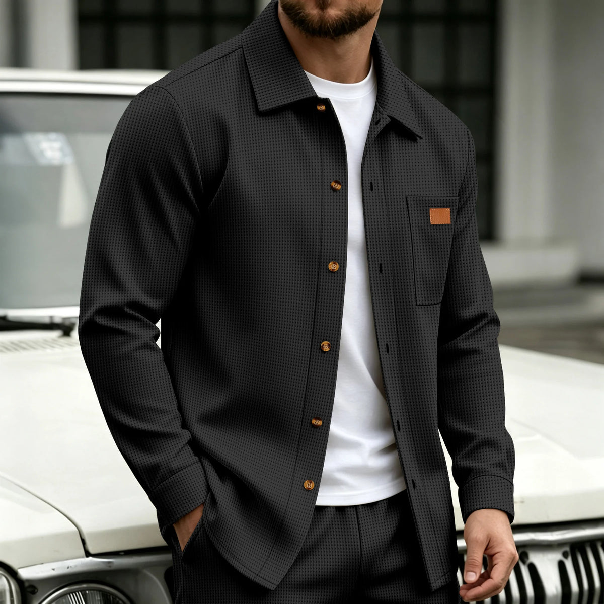 Beeckhoven™ | Casual Wafelgebreid Shirt Met Knopen